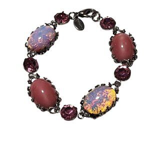 Express Pink Iridescent Stone Bracelet Silver Tone Settings Elegant Retro Women